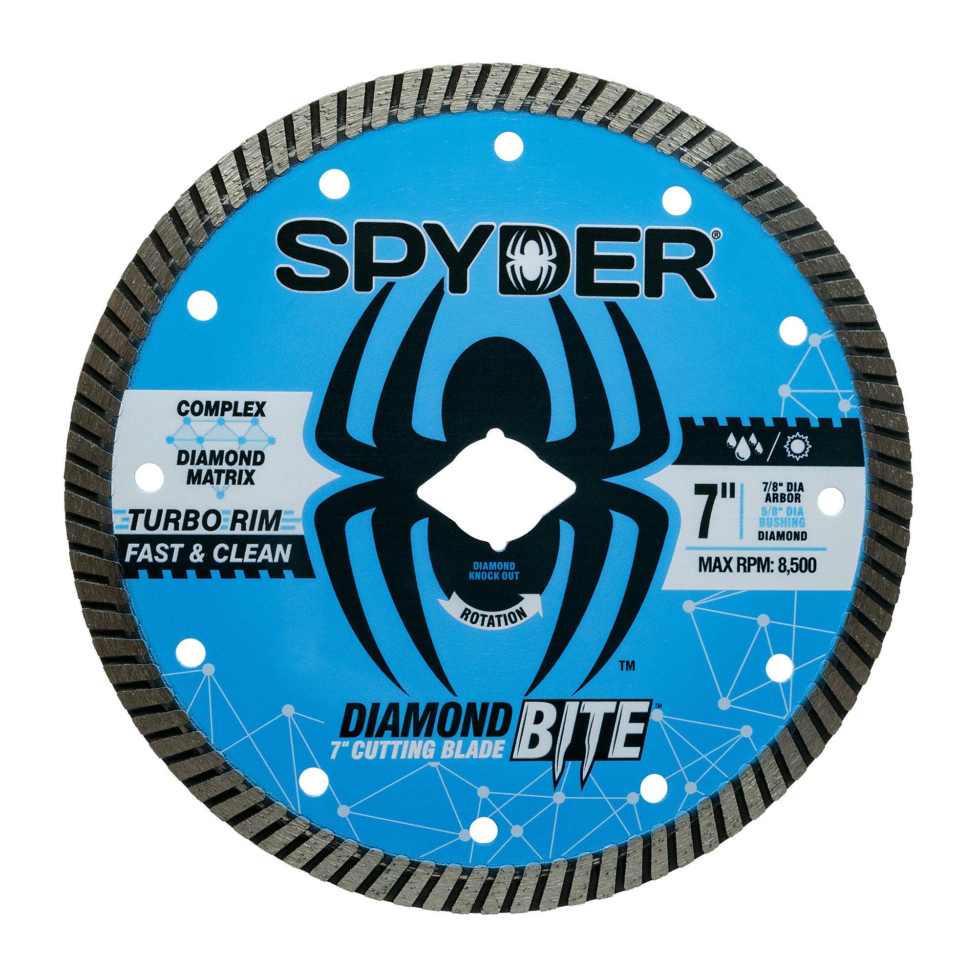 Spyder Wet/Dry Turbo Diamond Bite Saw Blade - 7in. Diameter, Premium Industrial Diamonds, Model# 14117